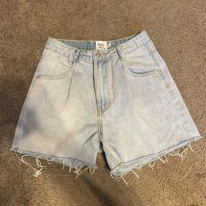 Princess Polly Light Wash Denim High-Rise Frayed Hem Shorts